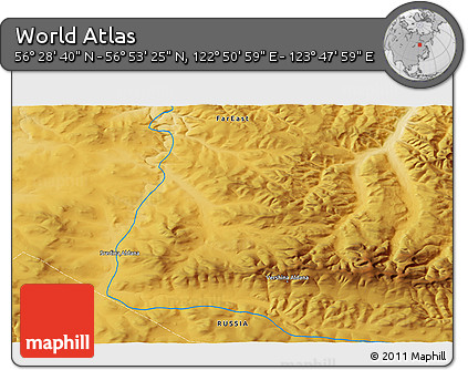 Physical 3D Map of the Area around 56° 41' 3" N, 123° 19' 29" E