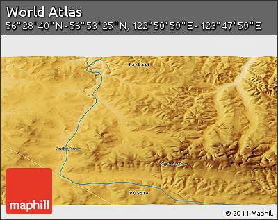 Physical 3D Map of the Area around 56° 41' 3" N, 123° 19' 29" E