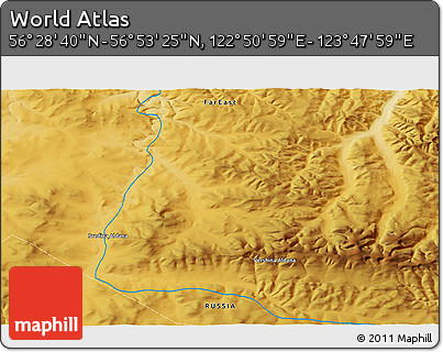 Physical 3D Map of the Area around 56° 41' 3" N, 123° 19' 29" E