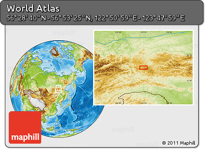 Physical Location Map of the Area around 56° 41' 3" N, 123° 19' 29" E