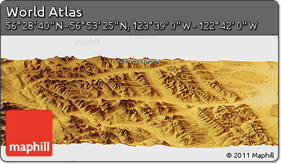 Physical Panoramic Map of the Area around 56° 41' 3" N, 123° 10' 30" W