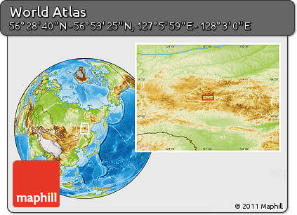 Physical Location Map of the Area around 56° 41' 3" N, 127° 34' 30" E
