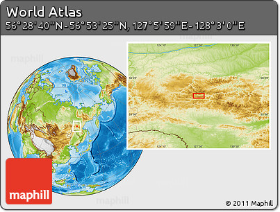 Physical Location Map of the Area around 56° 41' 3" N, 127° 34' 30" E
