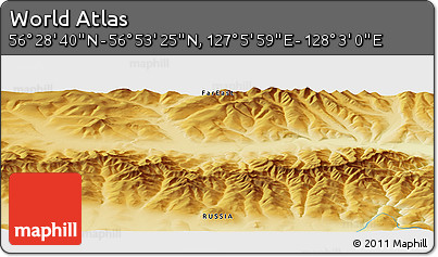 Physical Panoramic Map of the Area around 56° 41' 3" N, 127° 34' 30" E