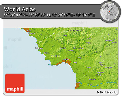 Physical 3D Map of the Area around 56° 41' 3" N, 12° 49' 29" E