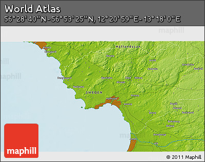 Physical 3D Map of the Area around 56° 41' 3" N, 12° 49' 29" E