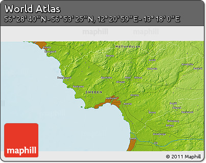Physical 3D Map of the Area around 56° 41' 3" N, 12° 49' 29" E