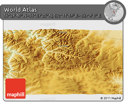Physical 3D Map of the Area around 56° 41' 3" N, 132° 40' 30" E