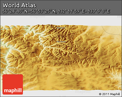 Physical 3D Map of the Area around 56° 41' 3" N, 132° 40' 30" E