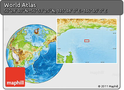 Physical Location Map of the Area around 56° 41' 3" N, 146° 16' 30" E