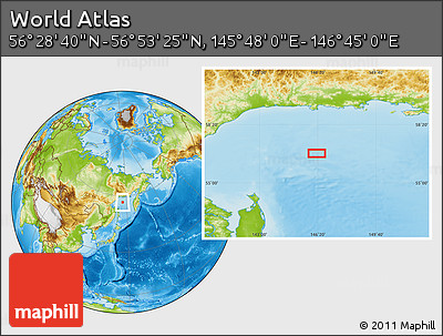 Physical Location Map of the Area around 56° 41' 3" N, 146° 16' 30" E