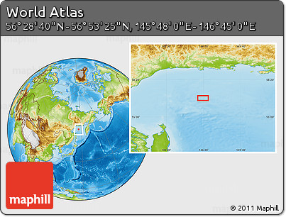 Physical Location Map of the Area around 56° 41' 3" N, 146° 16' 30" E