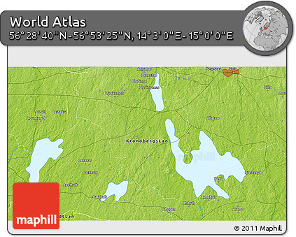 Physical 3D Map of the Area around 56° 41' 3" N, 14° 31' 30" E