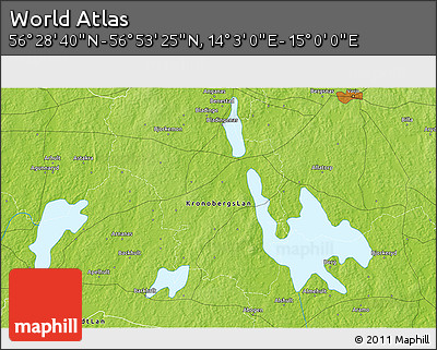 Physical 3D Map of the Area around 56° 41' 3" N, 14° 31' 30" E