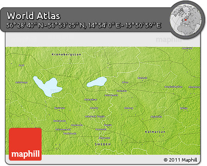 Physical 3D Map of the Area around 56° 41' 3" N, 15° 22' 30" E
