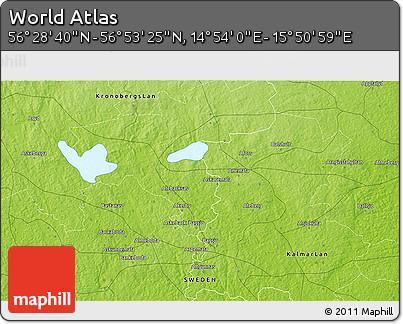 Physical 3D Map of the Area around 56° 41' 3" N, 15° 22' 30" E