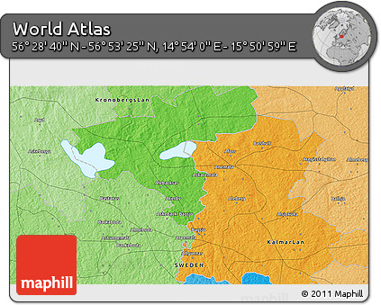 Political 3D Map of the Area around 56° 41' 3" N, 15° 22' 30" E