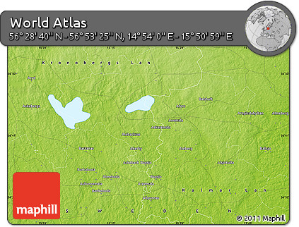 Physical Map of the Area around 56° 41' 3" N, 15° 22' 30" E