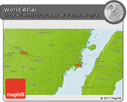 Physical 3D Map of the Area around 56° 41' 3" N, 16° 13' 30" E