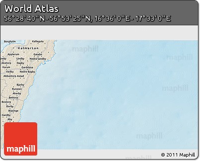 Shaded Relief 3D Map of the Area around 56° 41' 3" N, 17° 4' 30" E