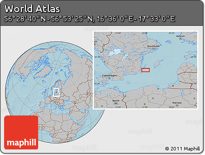 Gray Location Map of the Area around 56° 41' 3" N, 17° 4' 30" E, hill shading