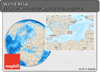 Shaded Relief Location Map of the Area around 56° 41' 3" N, 17° 4' 30" E