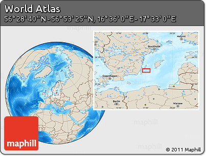 Shaded Relief Location Map of the Area around 56° 41' 3" N, 17° 4' 30" E