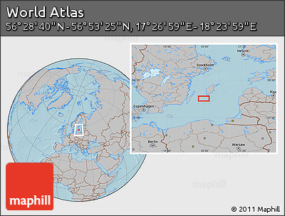 Gray Location Map of the Area around 56° 41' 3" N, 17° 55' 29" E, hill shading
