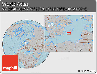 Gray Location Map of the Area around 56° 41' 3" N, 17° 55' 29" E, hill shading