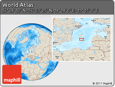 Shaded Relief Location Map of the Area around 56° 41' 3" N, 18° 46' 29" E