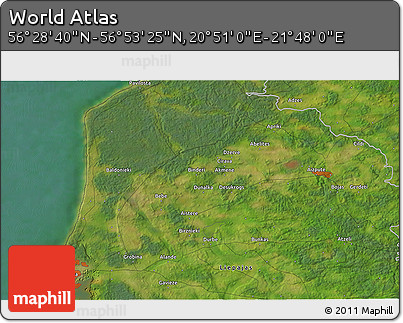 Satellite 3D Map of the Area around 56° 41' 3" N, 21° 19' 30" E