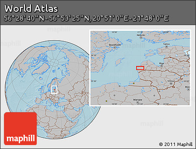Gray Location Map of the Area around 56° 41' 3" N, 21° 19' 30" E, hill shading