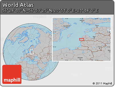 Gray Location Map of the Area around 56° 41' 3" N, 21° 19' 30" E, hill shading