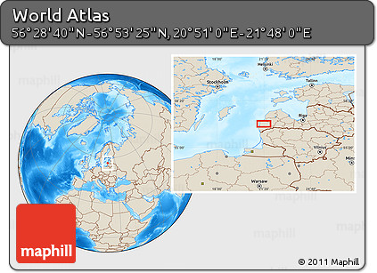 Shaded Relief Location Map of the Area around 56° 41' 3" N, 21° 19' 30" E