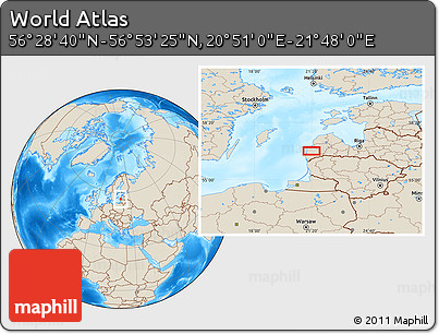 Shaded Relief Location Map of the Area around 56° 41' 3" N, 21° 19' 30" E