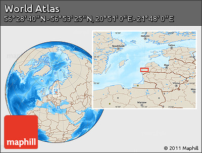 Shaded Relief Location Map of the Area around 56° 41' 3" N, 21° 19' 30" E