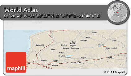 Shaded Relief Panoramic Map of the Area around 56° 41' 3" N, 21° 19' 30" E