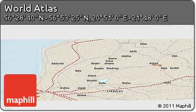 Shaded Relief Panoramic Map of the Area around 56° 41' 3" N, 21° 19' 30" E