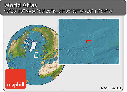 Satellite Location Map of the Area around 56° 41' 3" N, 21° 10' 29" W