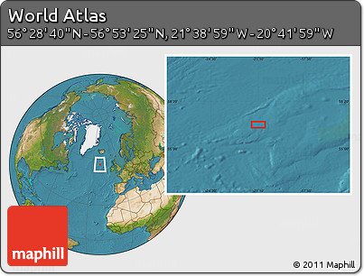 Satellite Location Map of the Area around 56° 41' 3" N, 21° 10' 29" W