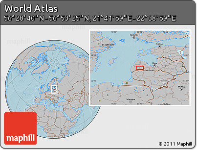 Gray Location Map of the Area around 56° 41' 3" N, 22° 10' 29" E, hill shading
