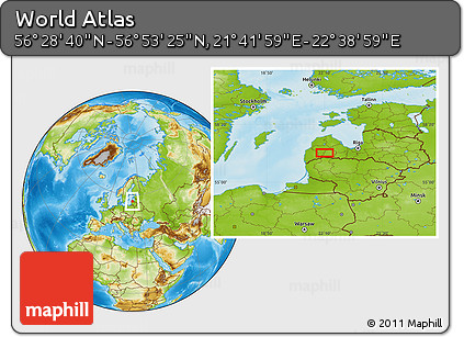 Physical Location Map of the Area around 56° 41' 3" N, 22° 10' 29" E