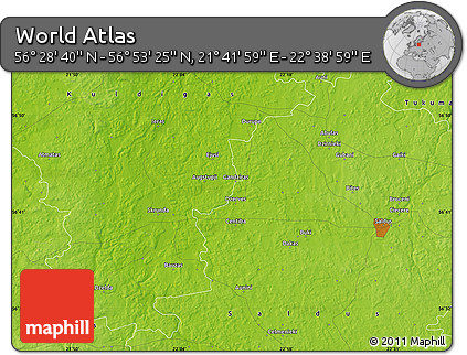 Physical Map of the Area around 56° 41' 3" N, 22° 10' 29" E