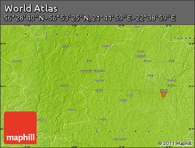 Physical Map of the Area around 56° 41' 3" N, 22° 10' 29" E