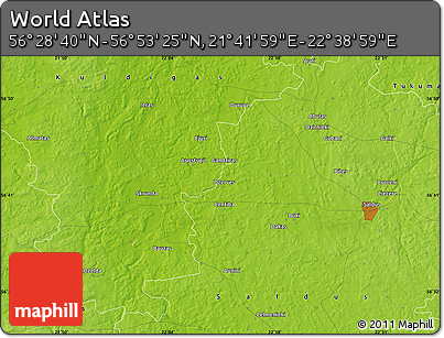 Physical Map of the Area around 56° 41' 3" N, 22° 10' 29" E