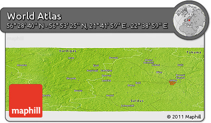 Physical Panoramic Map of the Area around 56° 41' 3" N, 22° 10' 29" E