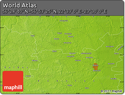 Physical Map of the Area around 56° 41' 3" N, 23° 1' 29" E