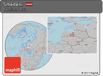 Gray Location Map of Smēdēni, hill shading