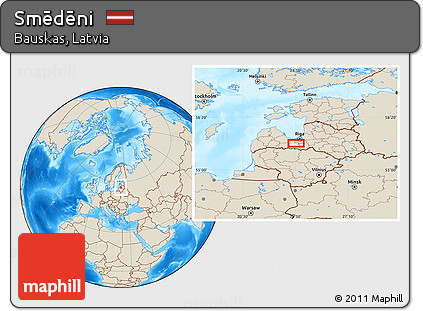 Shaded Relief Location Map of Smēdēni