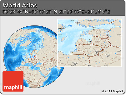 Shaded Relief Location Map of the Area around 56° 41' 3" N, 23° 52' 30" E
